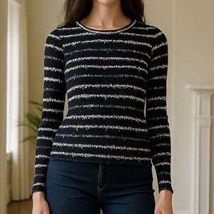 Helmut Lang Striped Long Sleeve Blouse Shirt Top, Black/White, Size M